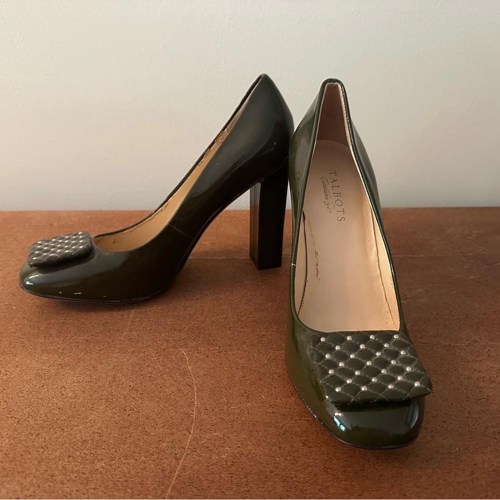 Talbots Size 10 Quilted Patent Pumps | Olive Green Heels